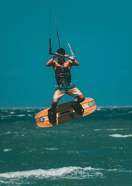 Kitesurfer in action on the sea