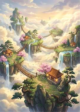 Floating Islands with Asian Architecture