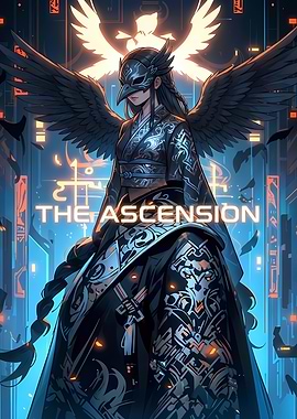 The Ascension: Winged Figure in Cyberpunk Setting