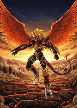 Winged Warrior in a Fiery Landscape