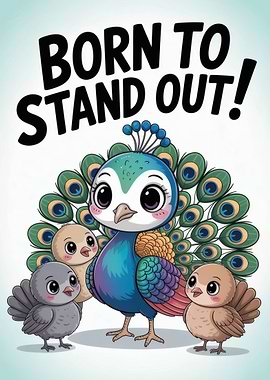 Born to Stand Out Proud Peacock Cartoon