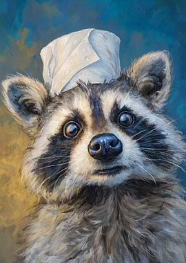 Raccoon with a Paper Hat Painting