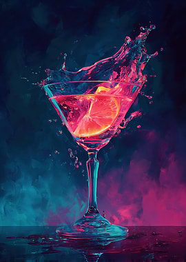 Neon Cocktail Splash with Lemon Slice