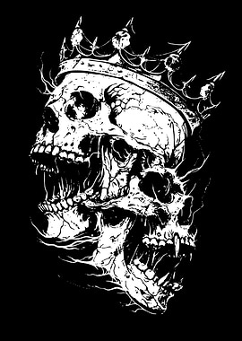 Crowned Skulls Black and White Art