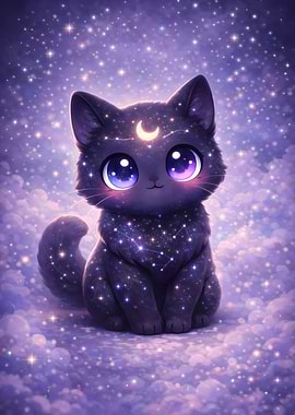 Celestial Cat with Moon and Stars