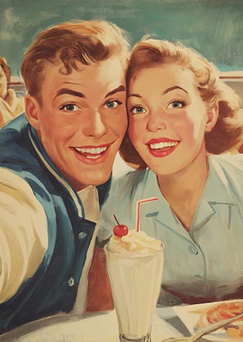 Retro Couple with Milkshake Portrait