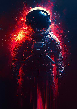 Astronaut in fiery space
