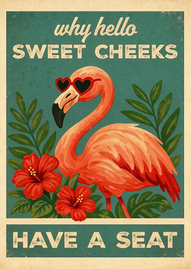 Hello Sweet Cheeks Flamingo with Heart Sunglasses Poster