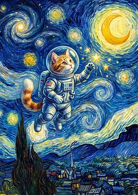 Starry Night Astronaut Cat