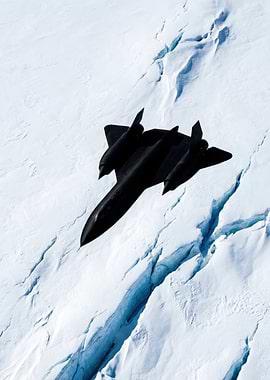 SR-71 Blackbird over icy landscape