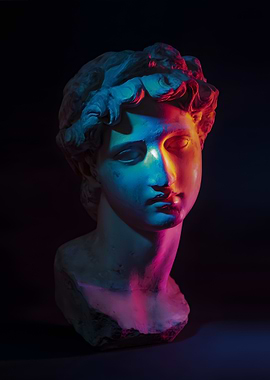 Bust Sculpture with Neon Lighting