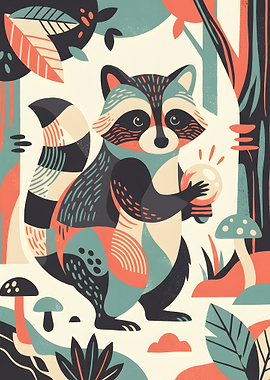 Raccoon with Crystal Ball in Forest