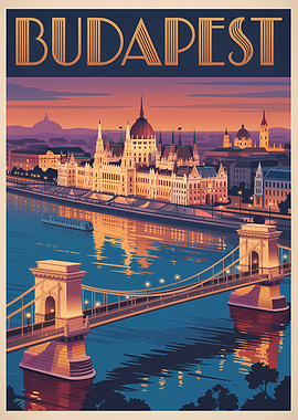 Budapest Travel Poster Art Deco Style