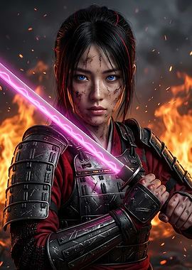 Female Warrior with Glowing Sword