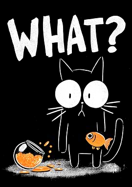 Cartoon Cat with Goldfish and Spilled Bowl