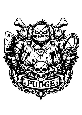 Pudge Character Black and White Illustration