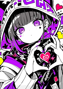 Anime Girl with Heart Hands