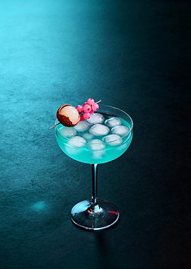 Blue Cocktail with Lychee and Currants