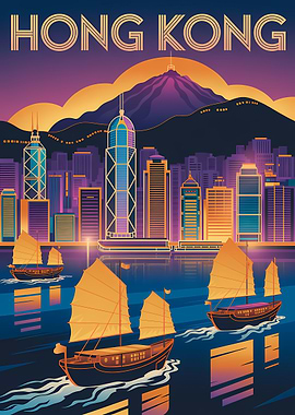 Hong Kong Cityscape with Junk Boats