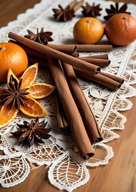 Cinnamon Sticks, Star Anise, and Oranges