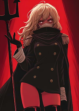 Anime Girl with Trident in Red Setting