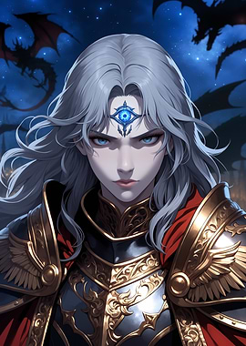 Fantasy Warrior with Dragons Digital Art