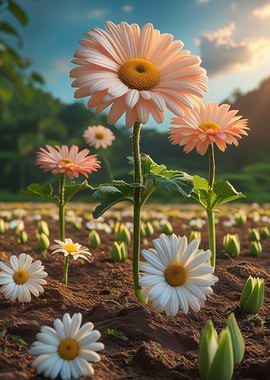 Daisy Field at Sunset