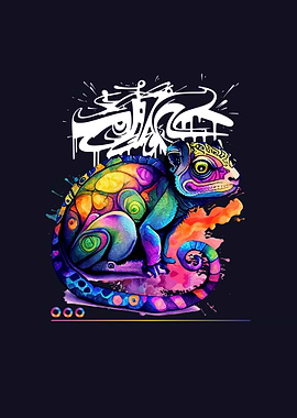 Colorful Chameleon with Graffiti Art