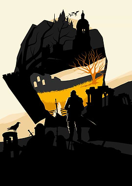 Dark Fantasy Landscape Knight