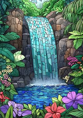 Tropical Waterfall with Lush Vegetation