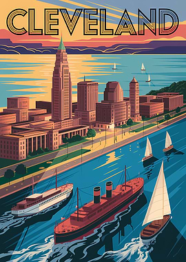 Cleveland Cityscape Vintage Travel Poster