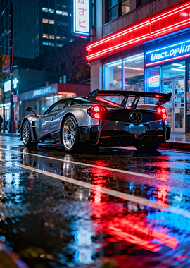 Pagani Huayra on Wet City Street