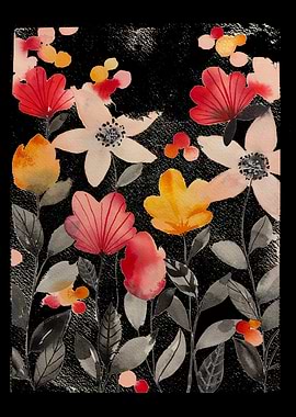 Floral Watercolor Painting on Black Background