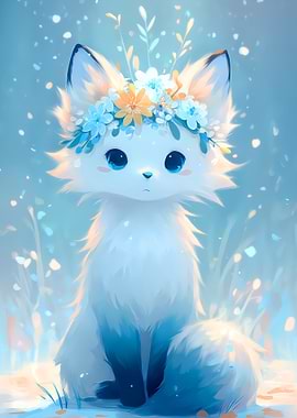 Cute Fox with Flower Crown