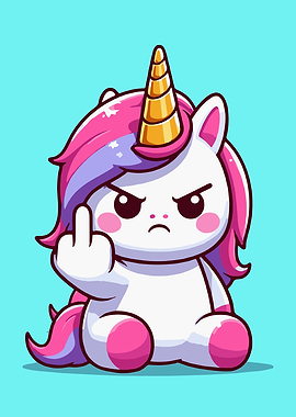 Cartoon Unicorn Flipping the Bird