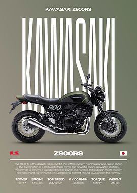 Kawasaki Z900RS Motorcycle Poster