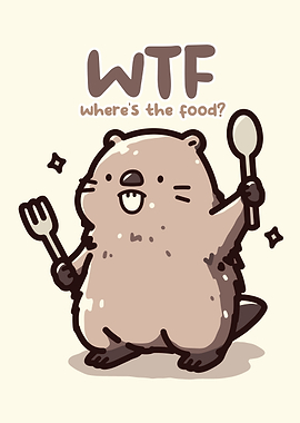 Cartoon Beaver with Utensils and Text