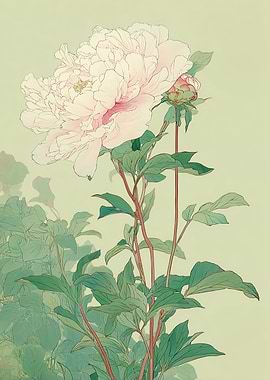 Elegant Pink Peony Floral Illustration