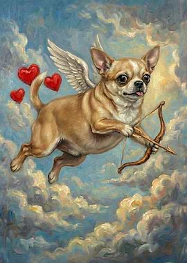 Chihuahua Cupid in the Clouds