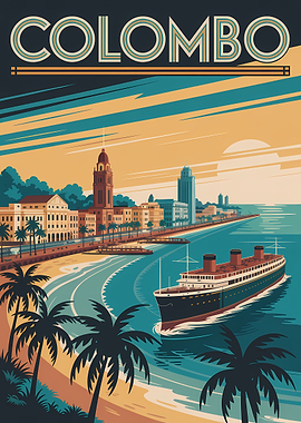 Colombo Travel Poster Art Deco Style