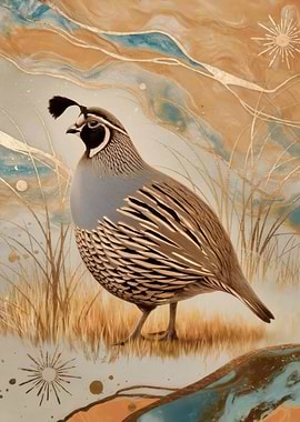 Elegant California Quail with Abstract Background