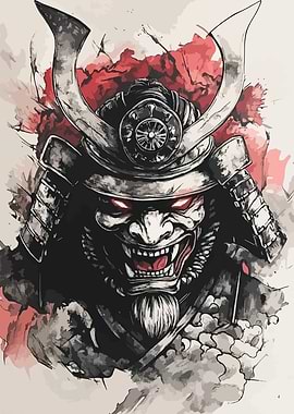 Samurai Warrior Portrait with Red Eyes