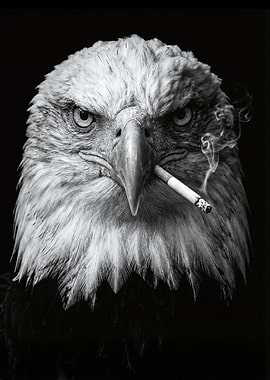 Eagle with Cigarette in Black and White