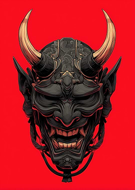 Detailed Oni Mask Illustration