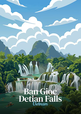 Ban Gioc Detian Falls, Vietnam Illustration