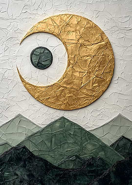 Golden Moon and Green Mountains Art