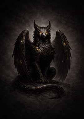 Dark Griffin with Glowing Eyes