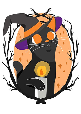 Halloween Cat with Candle