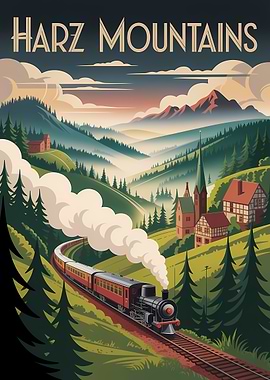 Harz Mountains Train Travel Poster