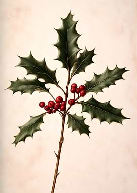 Holly Branch with Berries Illustration